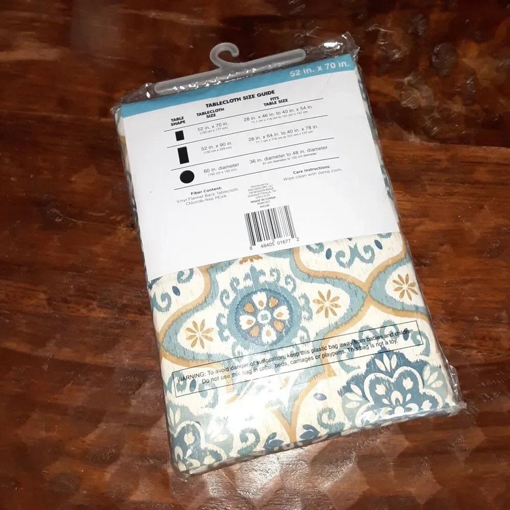 Vinyl/ Flannel Backed Tablecloth NWT Floral Medallion Easy Clean Indoor/Outdoor